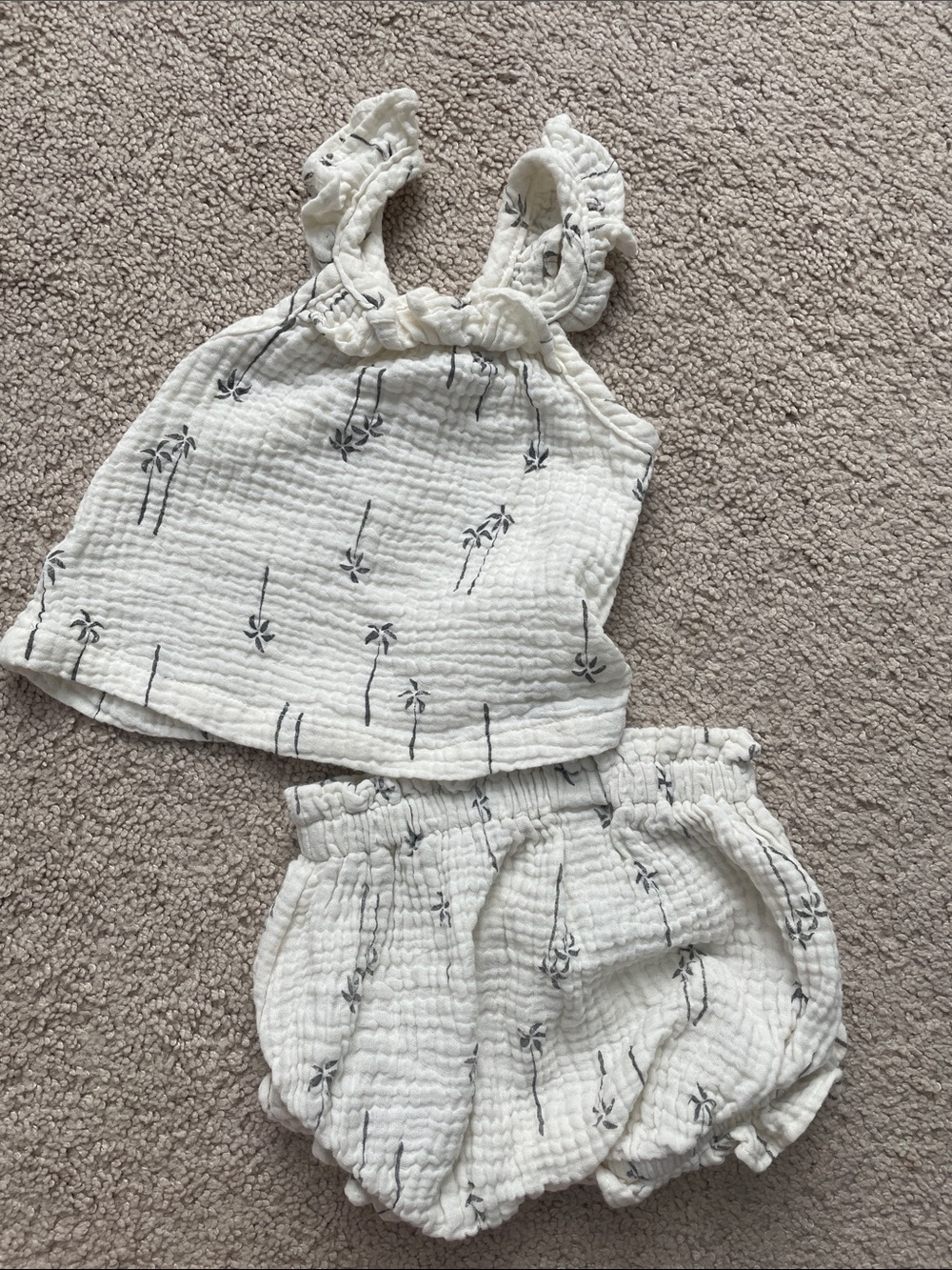Kids White Palm-Print Two-Piece Matching Set